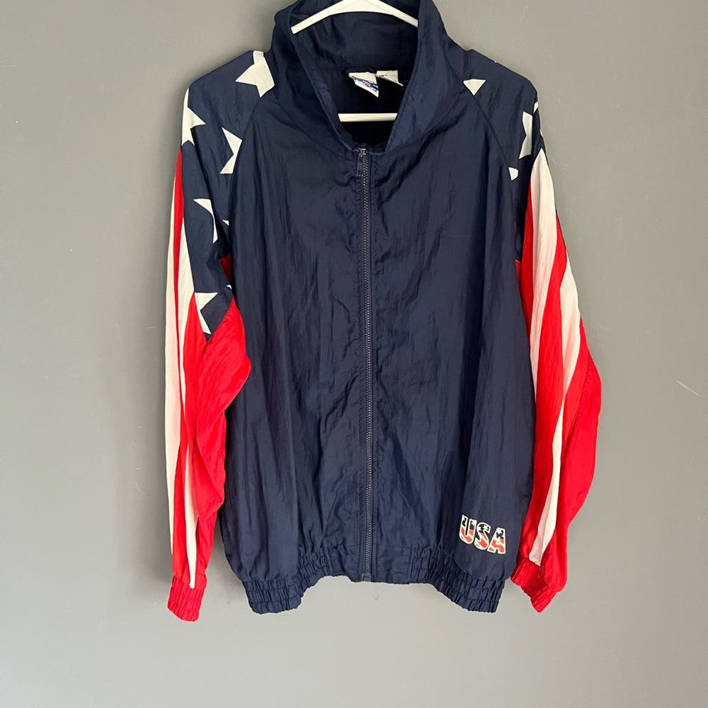 Vintage Pro Spirit Jacket Mens M USA Olympic Stars Red White Windbreaker 80s/90s